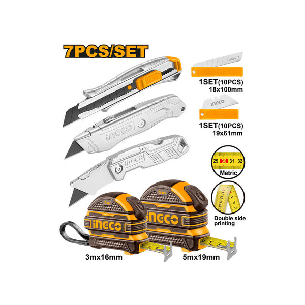 საკანცელარიო დანებისა და საზომი რულეტების 7ც-იანი კომპლექტი (HMK23039) INGCO საკანცელარიო დანებისა და საზომი რულეტების 7ც-იანი კომპლექტი (HMK23039) INGCO