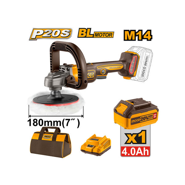 უსადენო საპრიალებელი კუთხსახეხი 180 მმ 20V-4AH (APLI20181) INGCO უსადენო საპრიალებელი კუთხსახეხი 180 მმ 20V-4AH (APLI20181) INGCO