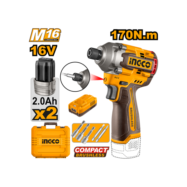 ელექტრო იმპულსური ხრახნდამჭერი 16V-2.0AH Li-Ion Proline  (CIRLI16178) INGCO ელექტრო იმპულსური ხრახნდამჭერი 16V-2.0AH Li-Ion Proline  (CIRLI16178) INGCO